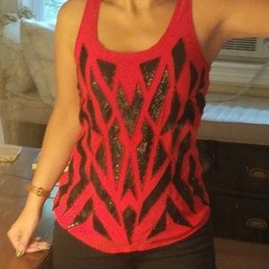 Express Beaded Sequent Red Top